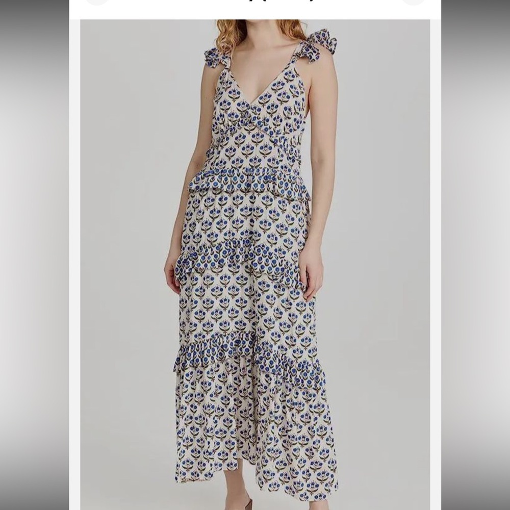 Misa Los Angeles Blue and White Floral Maxi Dress